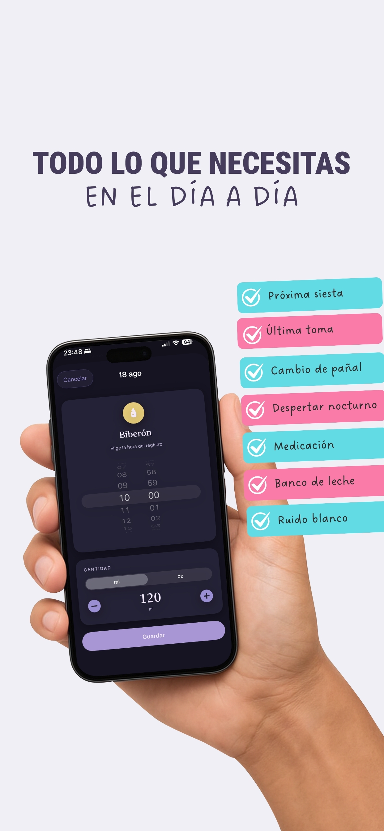 Tres pantallas de Nubi: bienvenida, círculo del día y lista de registros